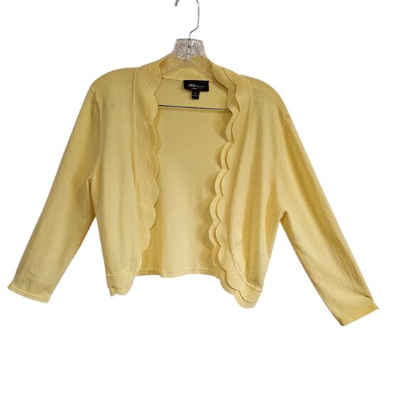 Cable & Gauge Sz Large Yellow Cardigan/Sweater Unique Double Scallop Design - Picture 1 of 13